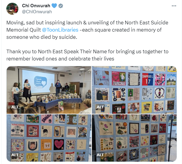 Moving, sad but inspiring launch & unveiling of the North East Suicide Memorial Quilt at Central Library in Newcastle
