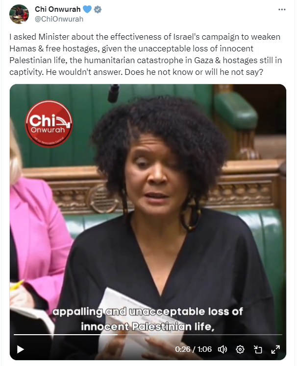 I asked Minister about the effectiveness of Israel’s campaign to weaken Hamas & free hostages, given the unacceptable loss of innocent Palestinian life, the humanitarian catastrophe in Gaza & hostages still in captivity